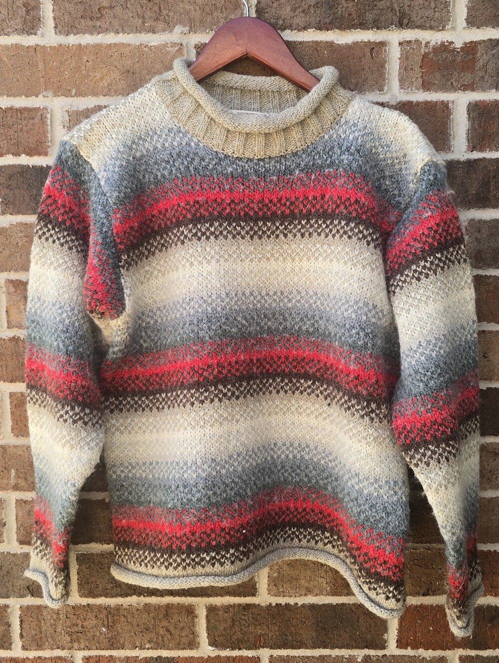 St. John’s Bay Fair Isle Wool Blend Roll Neck Sweater Women’s Small Gray Red